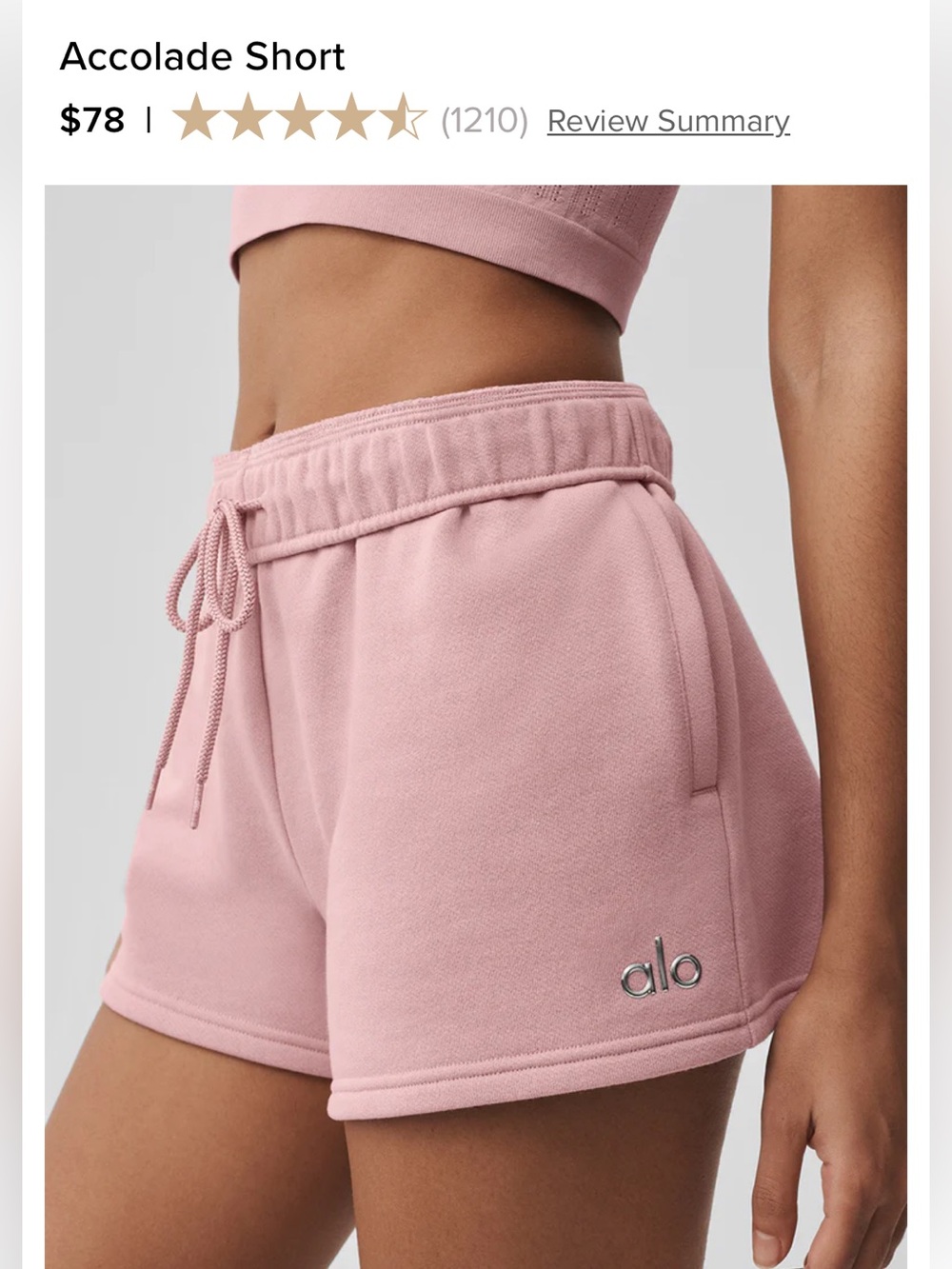ALO Yoga Women’s Dusty Pink Ribbed Waist Athletic Shorts